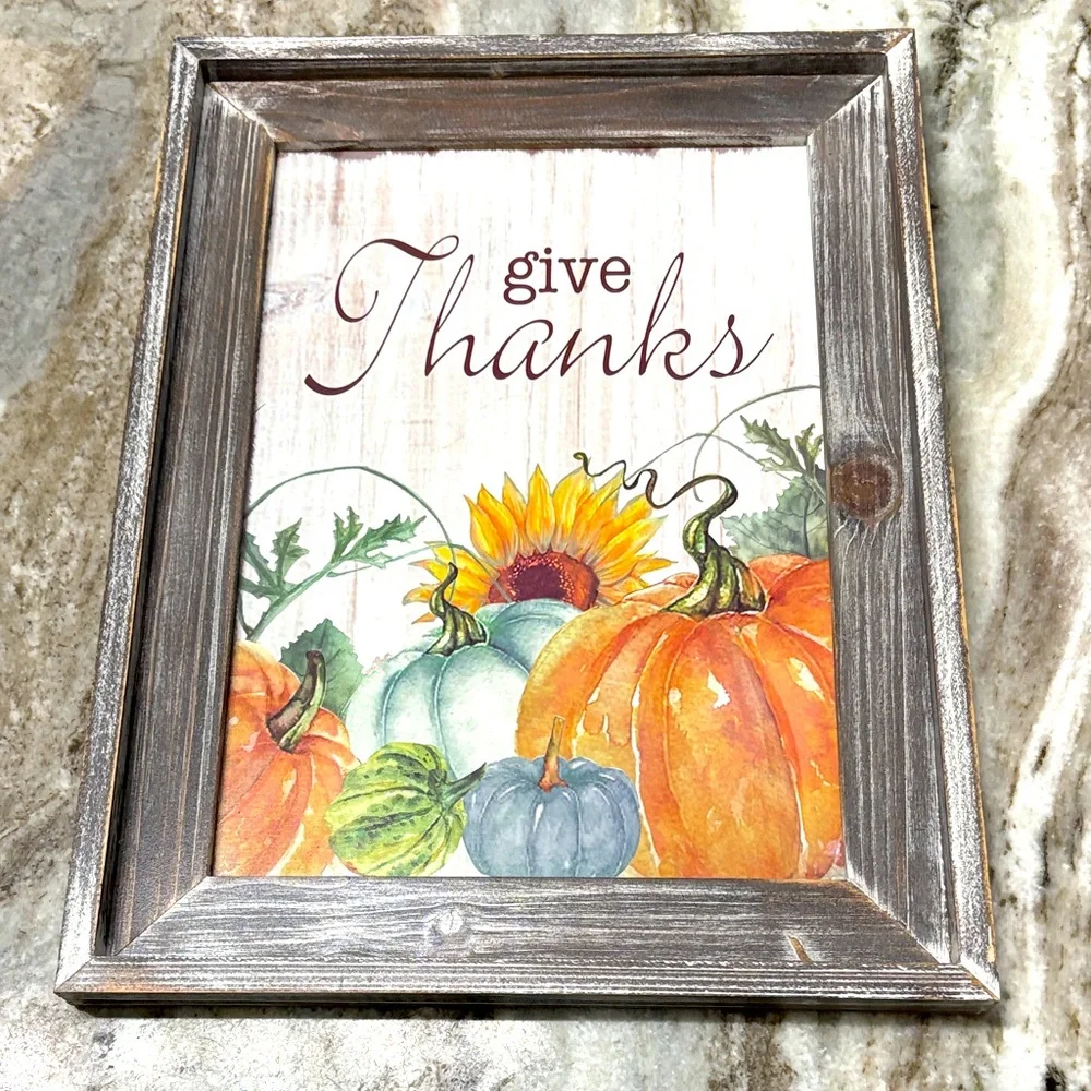 Rustic 'Give Thanks' Framed Wall Art - Multicolor